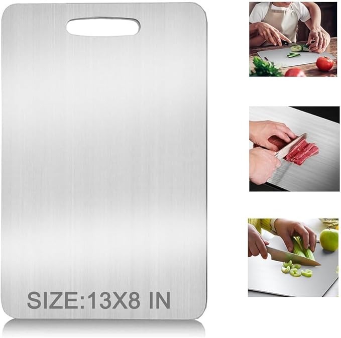 Titanium Cutting Board, 2025 Upgrade 100% Pure Titanium Cutting Boards for Kitchen, 1 Pack Double Sided Food-Grade Chopping Board for Cutting Meat Vegetable Fruit (13 * 8in)