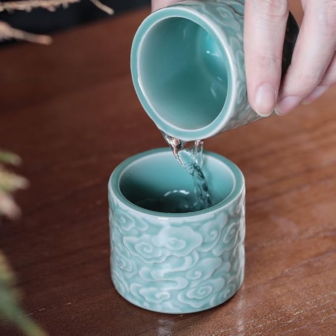 Ceramic Espresso Cups Set of 2 or 4-3oz Demitasse Cups for Coffee & Tea, No Handles, Durable & Dishwasher Safe, 2 or 4 Pcs/box (blue set, 2)