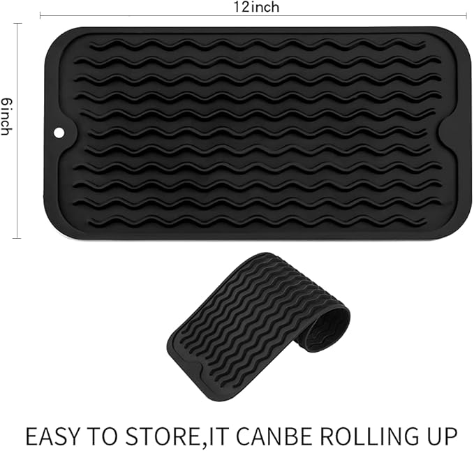 Silicone Dish Drying Mat for Multiple Usage,Easy clean,Eco-friendly,Heat-resistant Silicone Mat for Kitchen Counter or Sink,Refrigerator or Drawer Liner Black S 12 inches x 6 inches