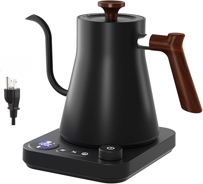Smart Digital Electric Kettle with Variable Temperature Control, Stainless Steel Inner, 1200W Quick Heating Gooseneck Electric Kettles, Stylish Matte Finish for Coffee & Hot Beverages, 0.9L (Black)