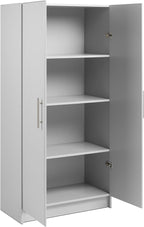 Prepac Elite Tall Garage Storage Cabinet & Pantry Storage Cupboard, 2-Door Freestanding Bathroom or Pantry Cabinet with Adjustable Shelves, 16" D x 32" W x 65" H, Light Gray