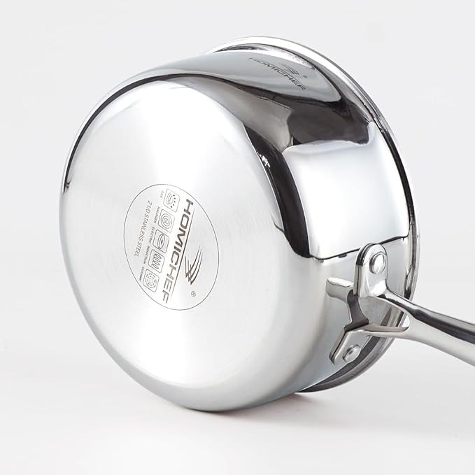HOMICHEF Mirror Polished NICKEL FREE Stainless Steel 1.5 Quart / 6.5 Inch Sauce Pan with Glass Lid (No Toxic Non Stick Coating, Whole-Clad 3-Ply) Soup Pot Small Cooking Pot