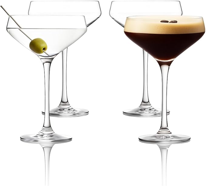 LEMONSODA Hand Blown/Nick And Nora Classic Martini Glasses Manhattan, Cosmopolitan, Espresso Martini, Lemon Drop, Dirty Martini - Inspired by 1930's - 50's Cocktail Culture - 6oz/10oz (Set of 4, 6oz)