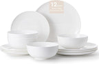 KINGSTONE Bone China Dinnerware Sets, 12-Piece Dinnerware Set for 4, Lightweight Durable, Dishwasher Safe, Tableware for Daily Use with Elegant Design, White
