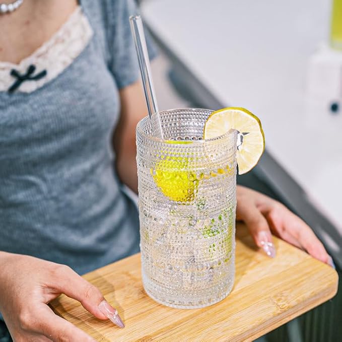 Hobnail Drinking Glasses Vintage Glassware SetVintage Glassware Set (12CLEAR-ADD STRAWS)