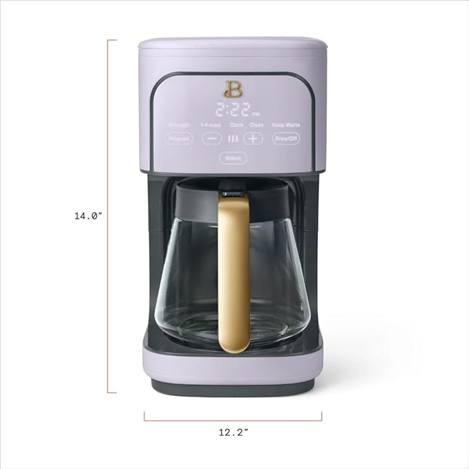 Beautiful 12-Cup Programmable Coffee Maker with Touch Activated Display, Auto Brew Timer, Reusable Filter & Large Glass Carafe (Lavender)