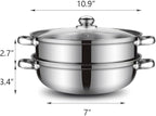 Steamer Pot for Cooking 4 Quart Steamer Pot 2-tier Multipurpose 18/8 Stainless Steel Steam Pot Cookware with Lid for Vegetable, Noodles, Pasta, Food