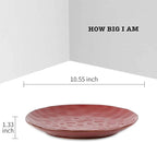 vicrays Ceramic Dinner Plates Set, 10.5 Inch, Set of 6, Round, Microwave, Oven, Dishwasher Safe, Porcelain Fluted Suitable for Steak, Pasta, Pizza, Home, Party, Restaurant (Cherry Red)