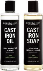 CARON & DOUCET - Cast Iron Cleaning & Conditioning Set: Seasoning Oil & Cleaning Soap | 100% Plant-Based | Best for Washing, Restoring & Seasoning Cast Iron Skillets, Pans & Grills! 8oz Each