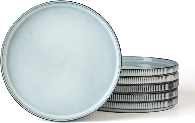 famiware Star Salad Plates for 6, 8 inches Plate Set, Stoneware Dinnerware, Small Dinner Plates for Dessert, Salad, Appetizer, Smoky Blue