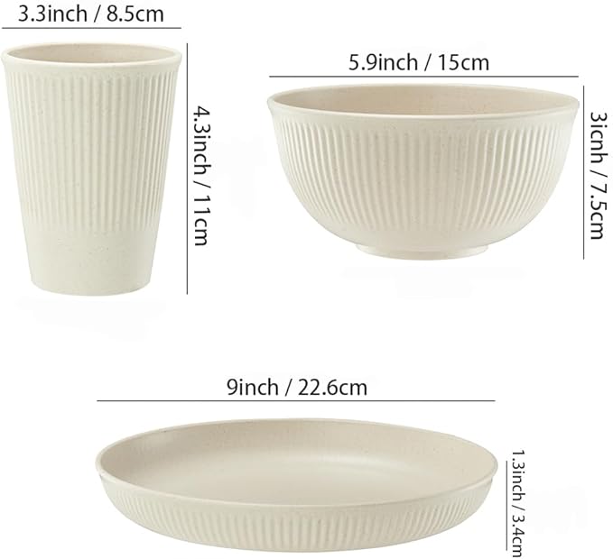 18pcs Wheat Straw Dinnerware Sets HXYPN Unbreakable Dinnerware Set Kitchen Plates and Bowls Set Plastic Plates Reusable Dishwasher and Microwave Safe
