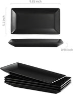 Gomakren Black Serving Platter Set of 4 Porcelain Serving Plates Rectangular Christmas Serving Dishes and Platters Serving Trays for Party Appetizer Sushi, 10 Inch Black Serveware Thanksgiving Gifts