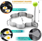 5-Piece Stainless Steel Pancake & Egg Molds — Fun Shapes for Griddle or Frying Pan, Ideal for Omelettes, Fried Eggs, and Creative Breakfasts — Easy to Use and Dishwasher Safe