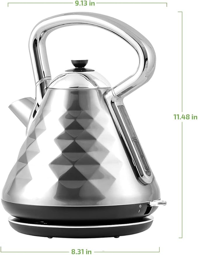 OVENTE Retro Electric Kettle, 1.7L Stainless Steel Tea Kettle, 1500W Fast Heating Hot Water Boiler with LED Indicator Light, Auto Shut-Off & Boil-Dry Protection, BPA-Free Teapot, Silver KS755BR
