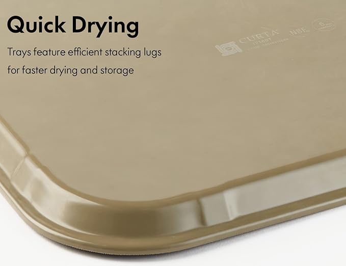 CURTA 2-Pack Restaurant Grade Non-Slip Tray, NSF, 18 Inch x 14 Inch, Plastic Rubber Lined Rectangular Serving Tray, Brown