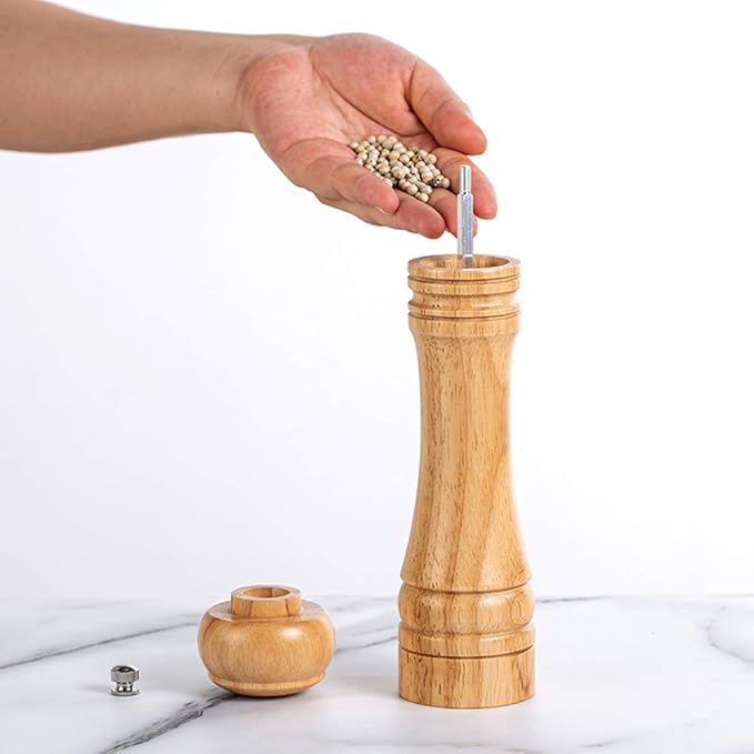 Wooden Pepper Mill Set Salt Pepper Grinder Kit Manual Mills Solid with Strong Adjustable Ceramic Grinders 2 Piece 8 Inches