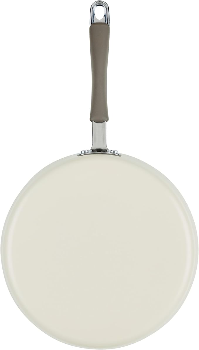 Rachael Ray Cucina Ceramic Nonstick Saute Pan with Lid, 3 Quart Non Stick Sauteuse Pan, Dishwasher Safe - Almond