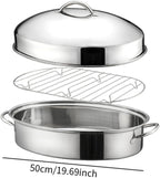 16in Fish Poacher Cooking Pot with Lid Portable Handle Multiuse Baking Tray for Seafood And Eggs, A