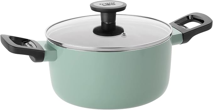 BergHOFF Sage Non-stick 7Pc Cookware Set, Glass Lid with Steam Vent, Pressed Aluminum, FernoGreen Non-toxic Nonstick Coating with Stay-cool Handle