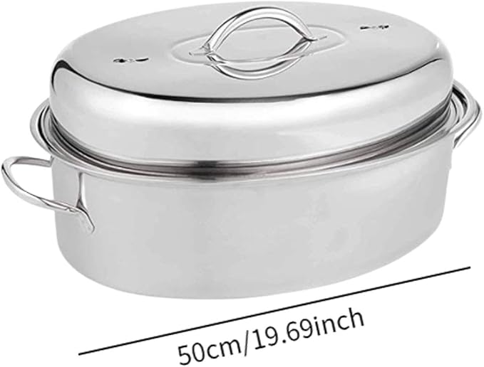 16in Fish Poacher Cooking Pot with Lid Portable Handle Multiuse Baking Tray for Seafood And Eggs, B