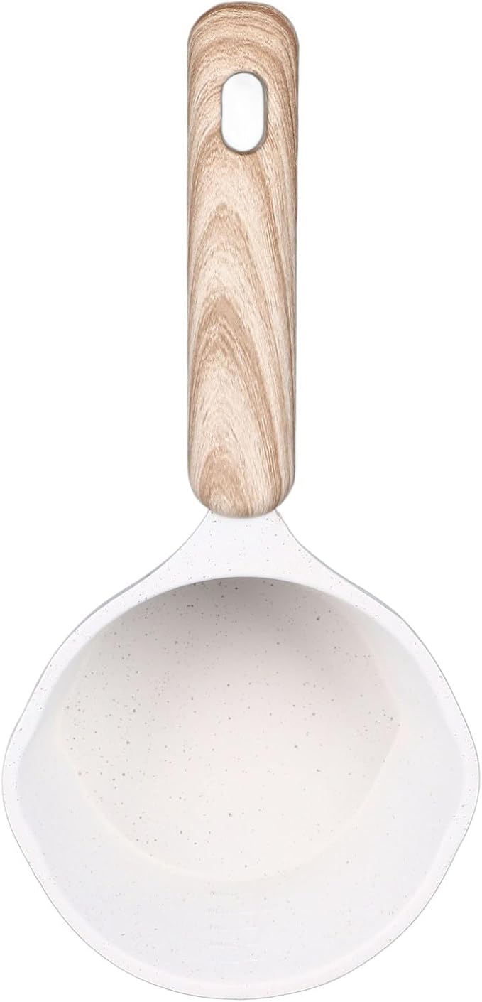 Sauce Pan, 3.3in x 2.2in Milk Pan Small Soup Pot Non Stick Sauce Pots Mini Butter Warmer Pan Cooking Pot with Pour Spout Milk Boiling Pot for Home Kitchen Multi Mini Sauce Pan(White)