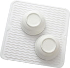 Silicone Dish Drying Mat for Multiple Usage,Easy clean,Eco-friendly,Heat-resistant Silicone Mat for Kitchen Counter or Sink,Refrigerator or Drawer liner White M 12 inches x 12 inches