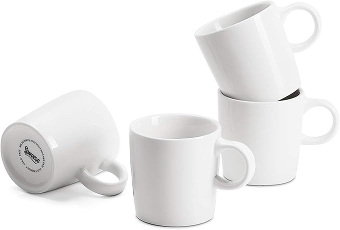 Sweese 3.5oz Porcelain Espresso Cups Set of 4, Mini Coffee Mugs Demitasse Cups - White