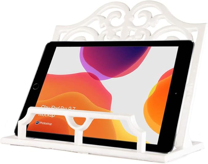 JOGREFUL Cookbook Stand, Cast Iron Heavy-Duty Recipe Book Holder, Kitchen Vintage Recipe Book Holder, Reading Rest Holder for Easel/Counter/Books/Magazine/iPad/Bible, Classic White