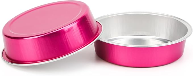 Beasea Disposable Cupcake Pans with Lids, 100 Pack 4 Inch 8oz Rose Red Aluminum Baking Foil Tins Small Round Tart Containers for Individual Dessert Muffin Cheesecake Ramekins Quiche Oven Dishes