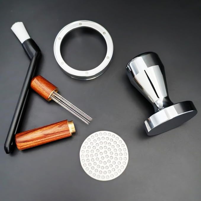 5 Pieces - 58mm Espresso Tamper Accessories Kit Fit 58-58.5mm Portafilters, 58mm Coffee Tampers Set, WDT Stirrer Tool, Puck Screen, Dosing Funnel, Coffee Cleaning Brush (58mm)