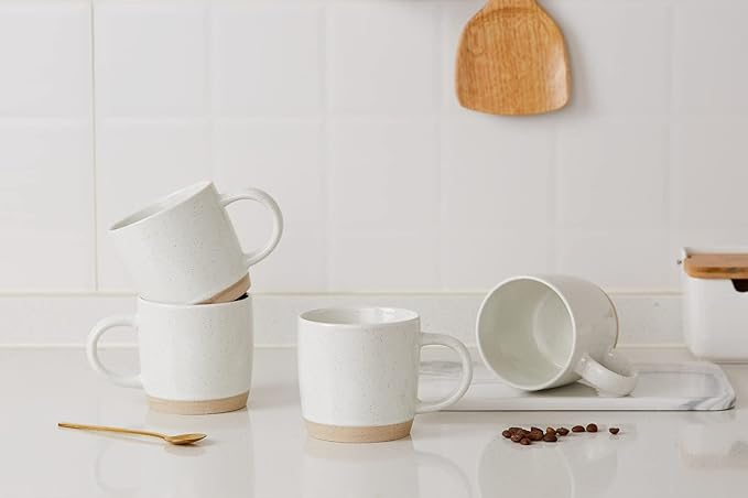 famiware Coffee Mugs for 6, 12 oz Mug Set, Dringking Cup with Handle for Coffee, Tea, Cocoa, Milk, Milkyway serise, White