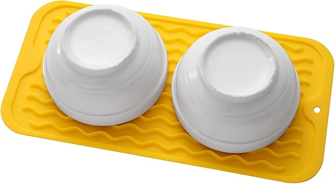 Silicone Dish Drying Mat for Multiple Usage,Easy clean,Eco-friendly,Heat-resistant Silicone Mat for Kitchen Counter or Sink,Refrigerator or Drawer Liner Yellow S 12 inches x 6 inches