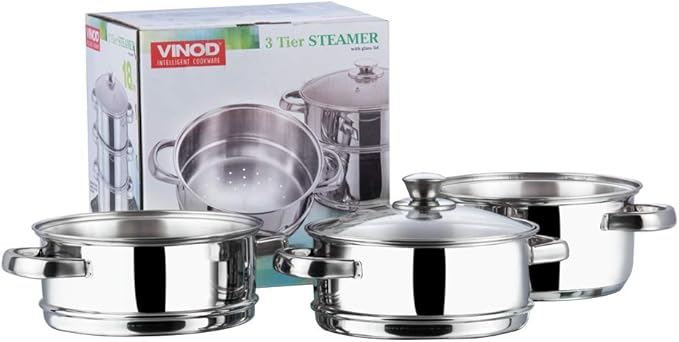 Vinod Cookware 3 Tier Steamer Silver 18 Cm