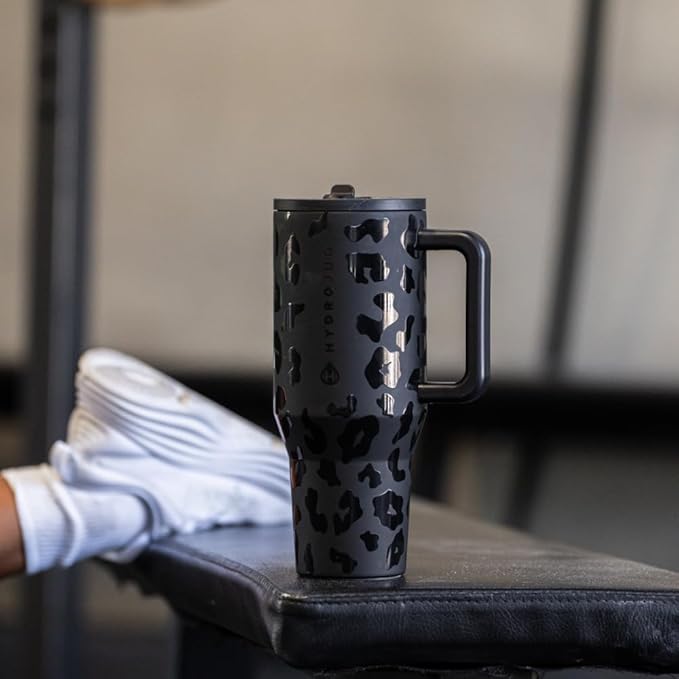 HydroJug Traveler - 32 oz Water Bottle with Handle & Flip Straw - Fits in Cup Holder, Leak Resistant Tumbler-Reusable Insulated Stainless Steel & Rubber Base - Gifts for Women & Men, Camo