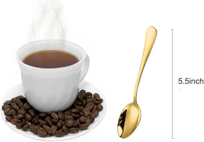 Wesdxc56 Demitasse Espresso Spoons, Mini Coffee Spoon, 5.5 Inches Stainless Steel Small Spoons for Dessert, Set of 6（Gold)