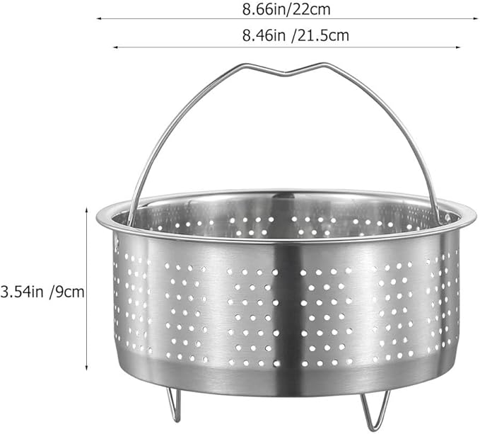 UPKOCH Pasta Strainer Steamer Basket Stainless Steel Vegetable Steamer Basket Insert Chinese Dumpling Rice Cooker Steaming Basket with Handle for Veggie Fish Seafood Cooking 22cm