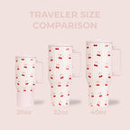 HydroJug Traveler - 32 oz Water Bottle with Handle & Flip Straw - Fits in Cup Holder, Leak Resistant Tumbler-Reusable Insulated Stainless Steel & Rubber Base - Gifts for Women & Men, Sweet Cherry