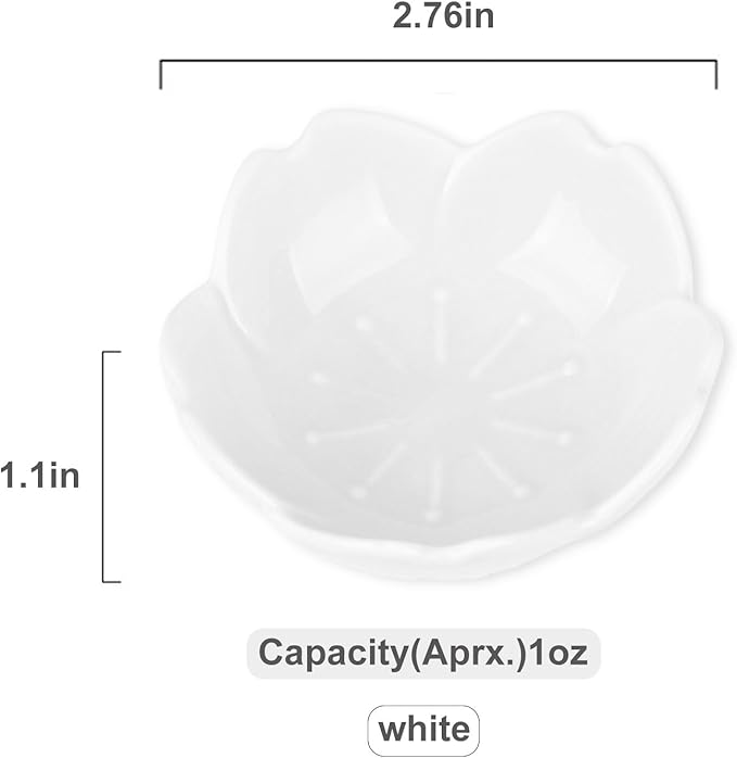 WHJY White Cherry Blossom Dish Set, Cute Pink Ceramic Plates, Sauce/Seasoning Dish, Sushi Dishes, Soy Dipping Bowl, Dessert, Appetizer Plates, Serving Dish for Kitchen Home – Set of 5