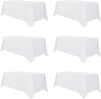 sancua 6 Pack White Tablecloth 90 x 156 Inch - Rectangle Table Cloth for 8 Feet Tables Stain and Wrinkle Resistant Washable Polyester Table Cover for Dining Wedding Banquet Party Buffet Restaurant