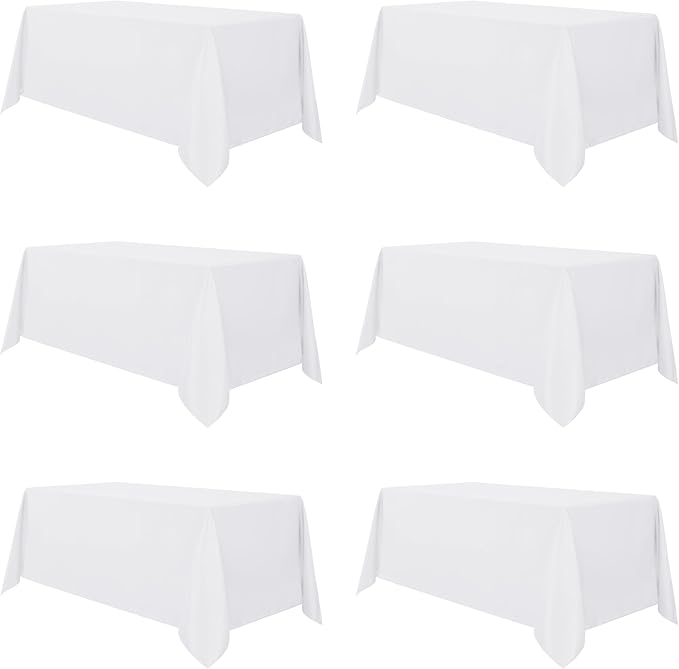 sancua 6 Pack White Tablecloth 90 x 132 Inch - Rectangle Table Cloth for 6 Feet Tables Stain and Wrinkle Resistant Washable Polyester Table Cover for Dining Wedding Banquet Party Buffet Restaurant