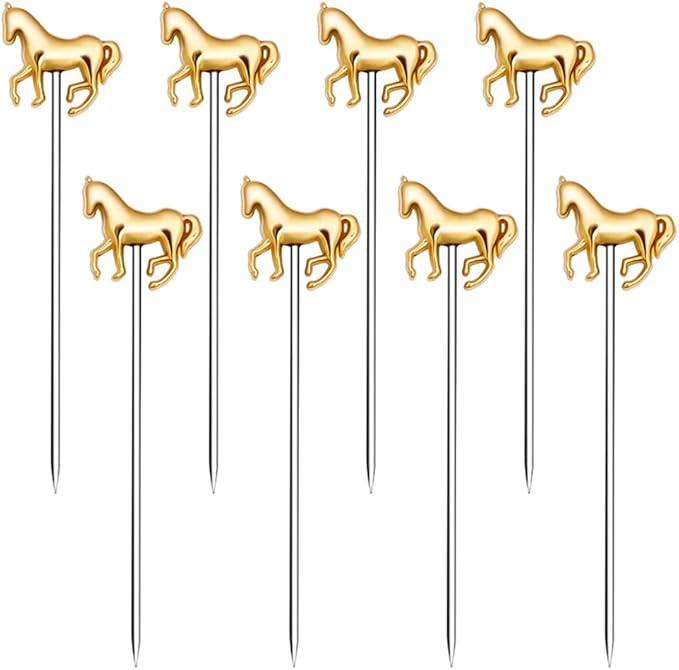 RRRuo Horse Cocktail Reusable Picks Martini Picks Fruit Toothpicks for Appetizers Olives Brandied Cherries Skewers 8 pieces (Gold)