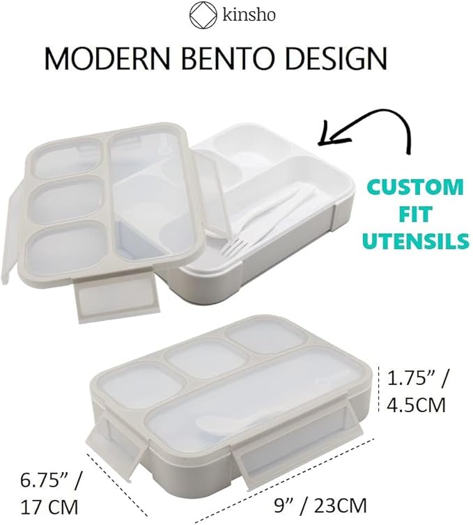 Bento-Box with Lunch Bag and Ice Pack Set. Containers for Kids Adults Boys Girls Snacks and Lunches. 4 Compartments, Divided Portion Container Boxes with Insulated Bags for School, Grey