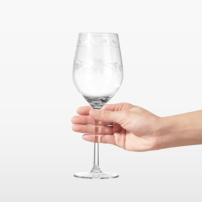 Premium Delight Wine Glasses Set of 4,16.5 oz – Hand-Blown with Etched Long Stem, Classic Glassware for Weddings, Dinners, and Holiday Gifting (Red Wine Glass)