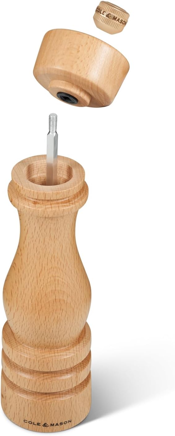 Cole & Mason London Refillable Spice Mill - Kitchen & Home Accessory - Table Salt Grinder - Salt Mill with Ceramic Mechanism - 8", Natural Beech