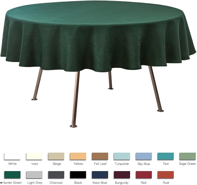 maxmill Christmas Hunter Green Tablecloth, Spill-Proof and Water Resistance Heavy Weight Soft Circular Table Cloth for Christmas, Holiday and Family Gatherings, Dinner Round 90 Inch, Hunter Green