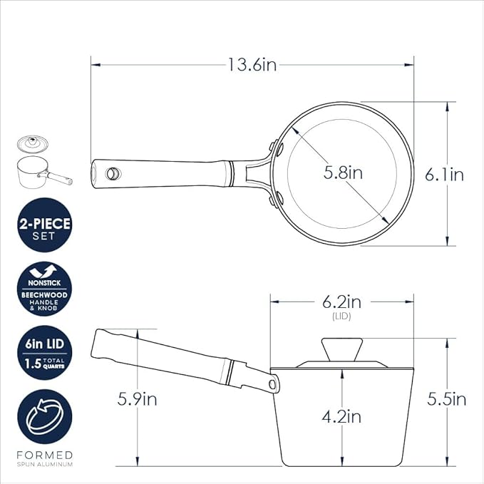 Nordic Ware Cardamom Ceramic Nonstick 1.5 Quart Saucepan with Lid