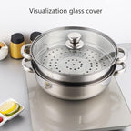 Steamer Pot for Cooking 11 inch Stainless Steel, 2-tier Multipurpose 18/8 Stainless Steel Steam Pot Cookware with Lid for Vegetable, Dumpling, Stock, Sauce, Food