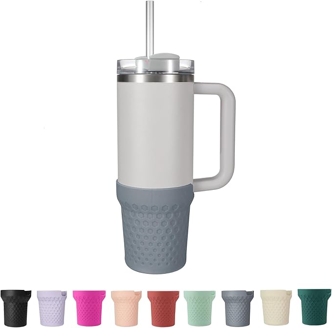 Silicone Boot for Stanley, Cup Bottom Protector Sleeve Accessories for Stanley Quencher H2.0 FlowState Tumbler 40oz / Adventure Quencher Tumbler 40oz (Gray)
