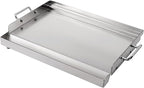 LotFun 17" x 13" Stainless Steel Cooking Griddle for Outdoor Gas Grill, Universal Griddle Flat Top Plate Insert with Grease Groove and Removable Handles for Electric/Charcoal/Gas Grill, Camping,Party