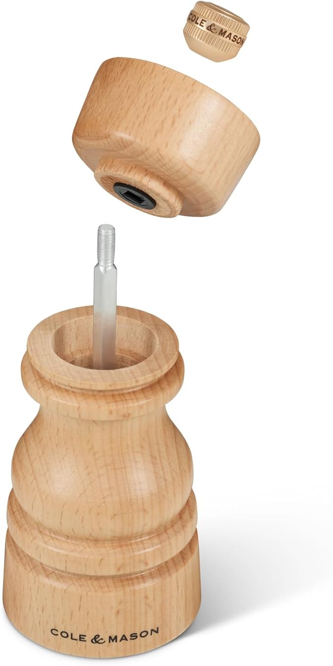 Cole & Mason London Refillable Spice Mill - Kitchen & Home Accessory - Table Black Pepper Grinder - Pepper Mill with Carbon Steel Mechanism - 5", Natural Beech